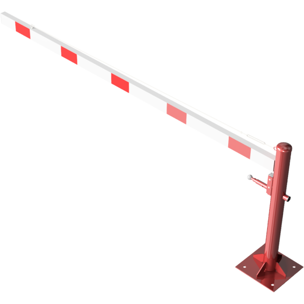 Swing barrier | with pull rope reinforcement | to be fixed by plugs, hot-dip galvanized and red coated with white reflecting rings | Barrier arm length: 3000 mm | for padlock